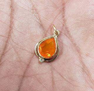 14k Gold Teardrop Orange Ethiopian Opal Pendant With Diamond - K Jewelry Accessories