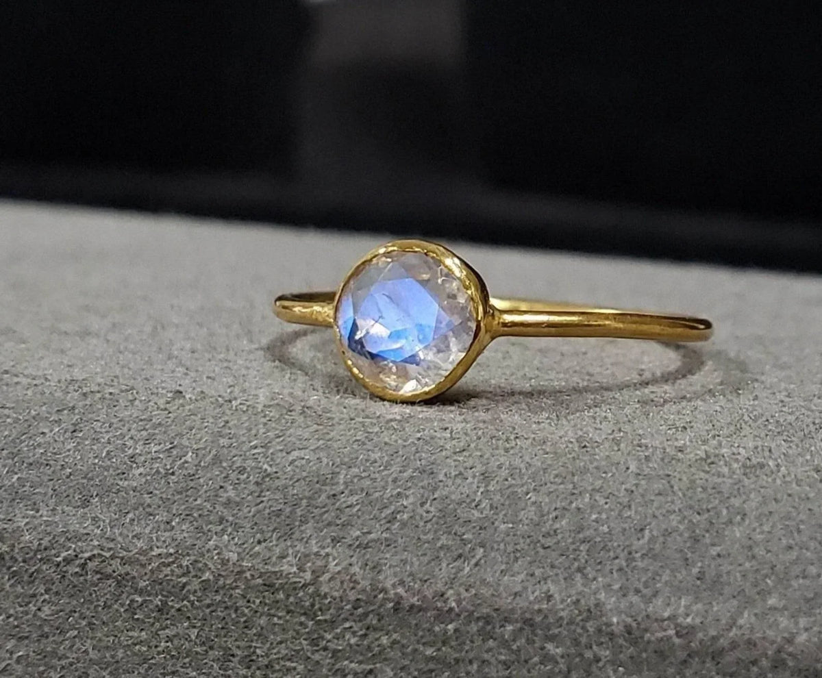 14k Gold Blue Schiller Rainbow Moonstone Ring, - K Jewelry Accessories