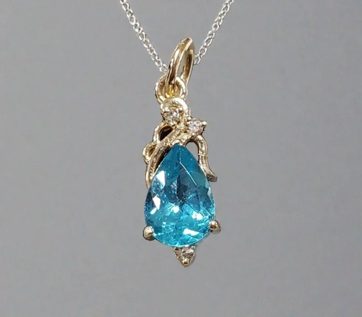 14k Gold Paraiba Apatite & Diamond Pendant - K Jewelry Accessories