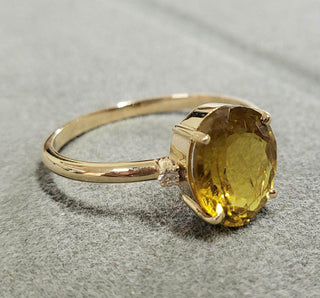 Natural Yellow Tourmaline and Diamond 14k Gold Ring - K Jewelry Accessories