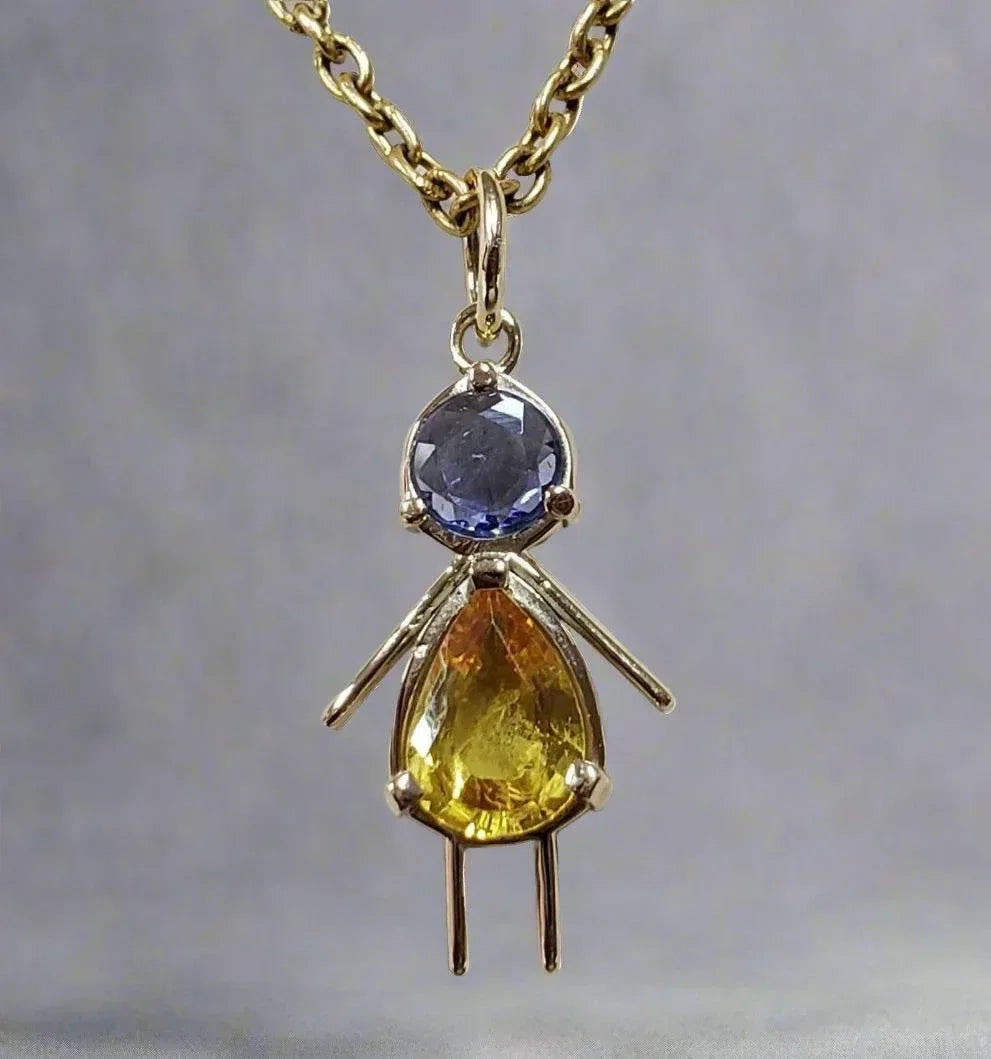 14k Gold Doll Blue & Yellow Sapphire Pendant - K Jewelry Accessories