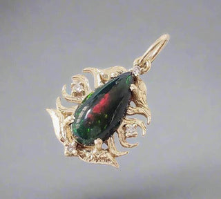 Teardrop Black Opal and Diamond Pendant – 14k Gold Black Ethiopian Fire - K Jewelry Accessories