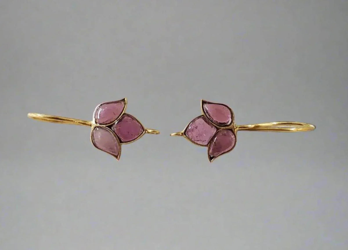 Pink Tourmaline Gold Earring, Leaf Cabochon Earwire, DIY Findings - K Jewelry Accessories