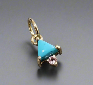 14k Gold Arizona Turquoise with Tourmaline Pendant - K Jewelry Accessories