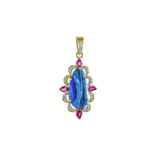 Statement 18k Gold Australian Opal Pendant : Diamond & Rubies Studded