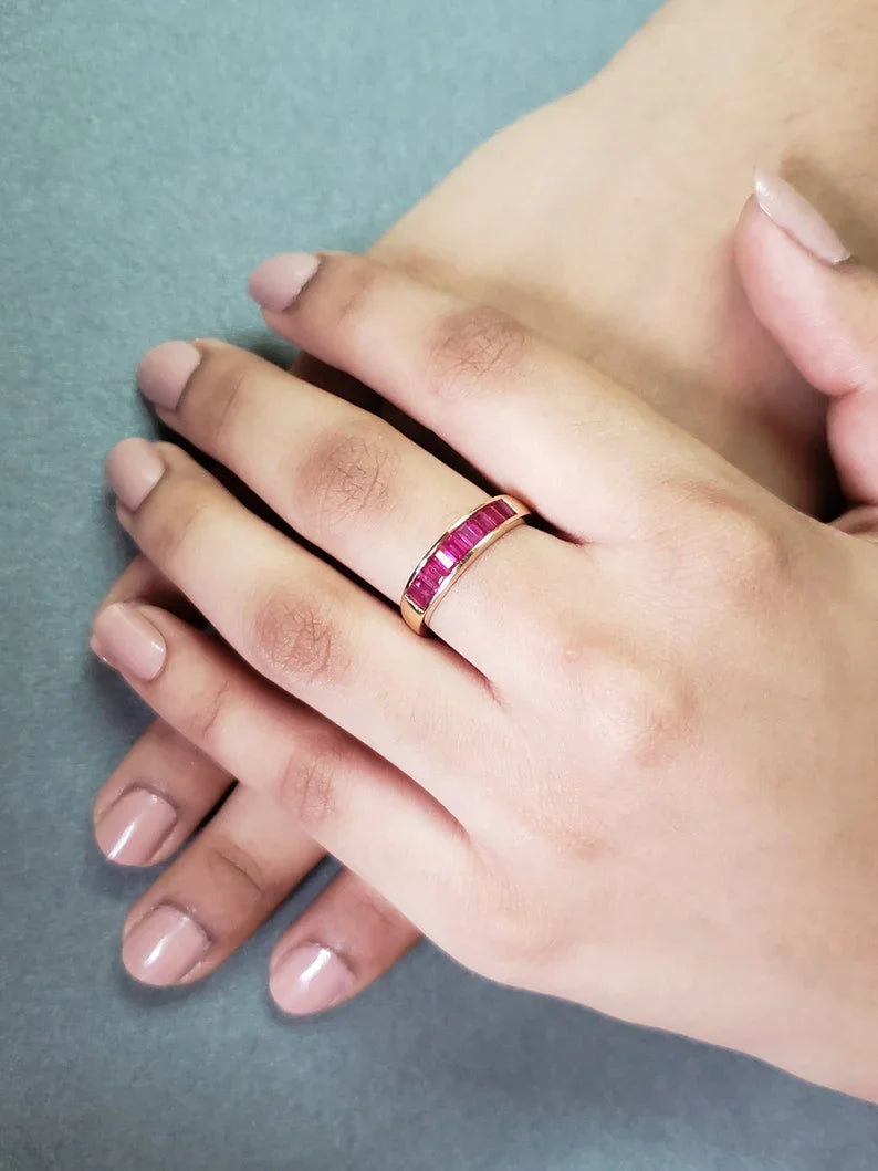 Ruby Baguette Ring: 18k Yellow Gold Channel Setting