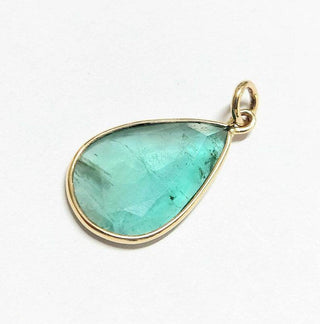 14k Gold Pear Zambian Emerald Pendant - Handmade Gemstone Charm - K Jewelry Accessories