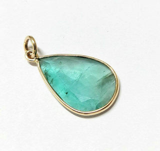 14k Gold Pear Zambian Emerald Pendant - Handmade Gemstone Charm - K Jewelry Accessories