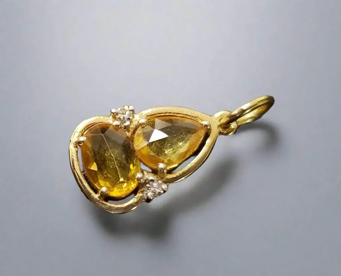 14k Gold Yellow Sapphire Pendant with Diamond Accents - K Jewelry Accessories