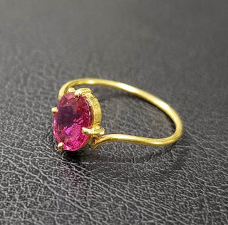 18k Gold Rubelite Ring: Dainty Oval Gemstone, Handmade Wedding Jewelry - K Jewelry Accessories