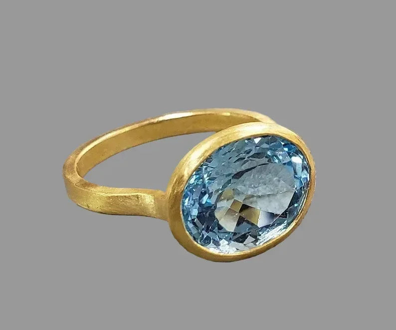 Handmade AAA Sea Blue Topaz 18k Gold Ring - K Jewelry Accessories