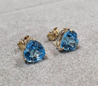 14k Gold Swiss Blue Topaz Stud Earrings - Handmade - K Jewelry Accessories