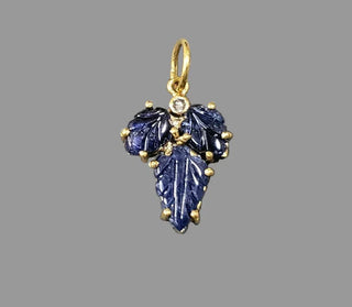 18k Gold Carved Leaf Blue Sapphire Diamond Pendant - K Jewelry Accessories