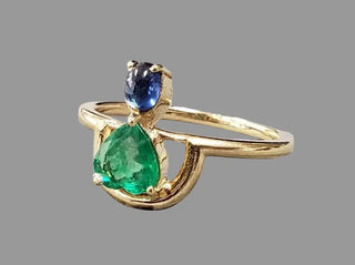 Zambian Emerald and Blue Sapphire 18k Gold Ring - K Jewelry Accessories