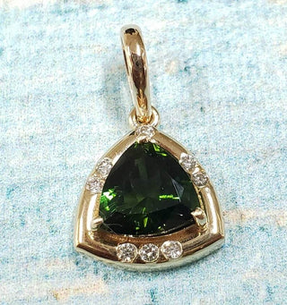 14k Gold Trillion Green Tourmaline Pendant with Diamond - K Jewelry Accessories