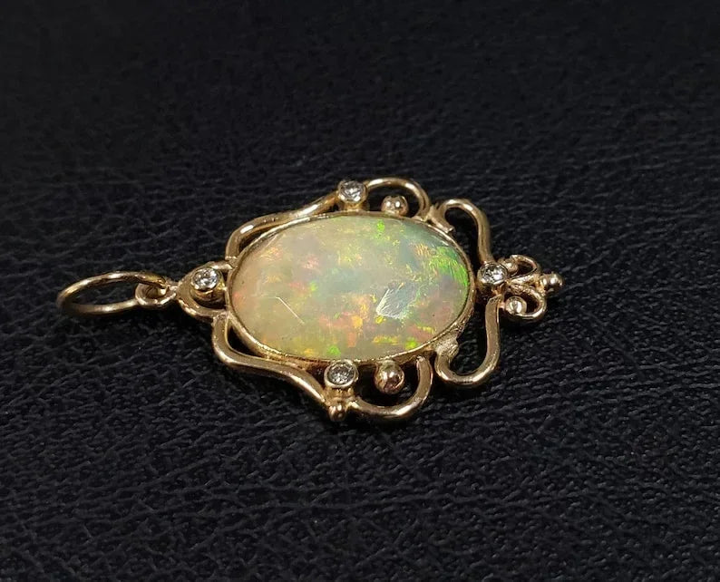 Ethiopian Opal Gold Pendant - Handmade Jewelry - K Jewelry Accessories