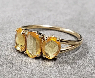 Oval Yellow Sapphire Gold Ring: Three Stone Anniversary Design - K Jewelry Accessories