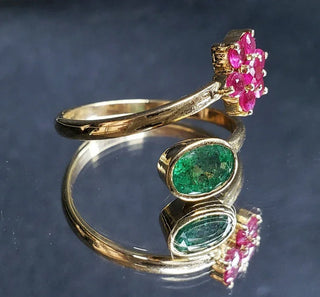 14k Gold Ruby Ring with Zambian Emerald - K Jewelry Accessories