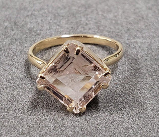 14k Gold Pink Tourmaline Ring: Square Morganite Gold Ring - K Jewelry Accessories