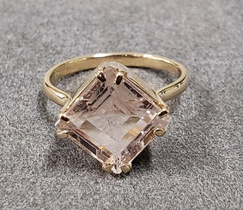 14k Gold Pink Tourmaline Ring: Square Morganite Gold Ring - K Jewelry Accessories