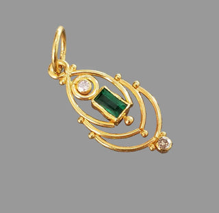 18k Gold Emerald & Diamond Pendant: Baguette Art Deco Necklace - K Jewelry Accessories