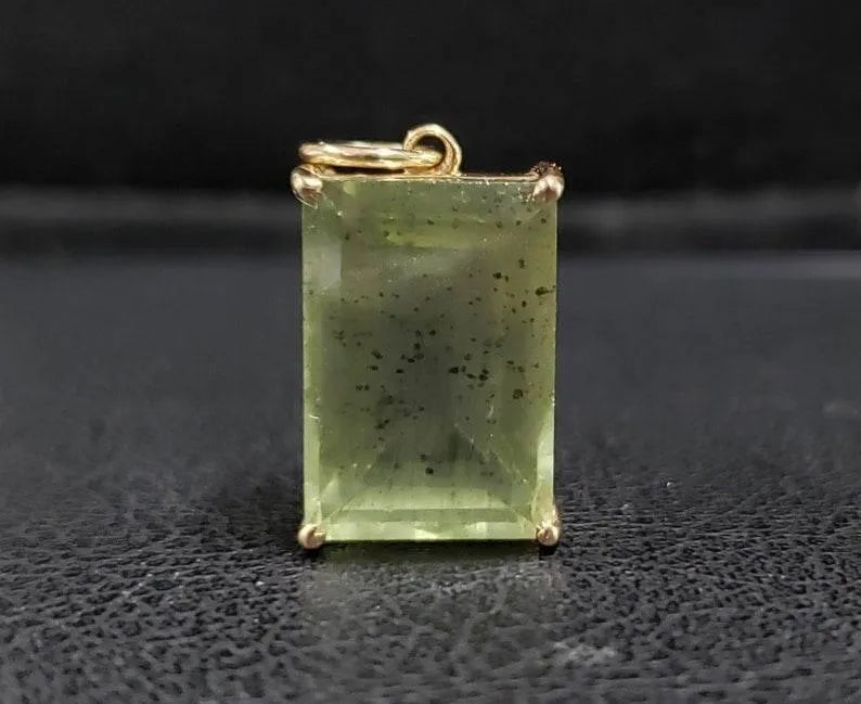 Handmade Green Aquamarine 14k Gold Rectangle Pendant - K Jewelry Accessories
