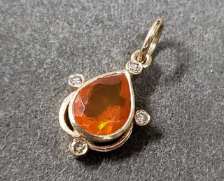Orange Opal 14k Gold Pendant with Diamond Accents - K Jewelry Accessories