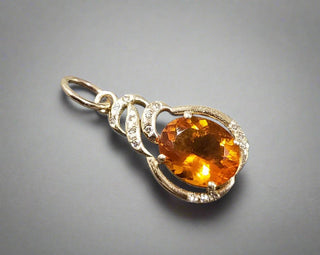 14k Gold Orange Mexican Fire Opal Pendant with Diamonds - K Jewelry Accessories