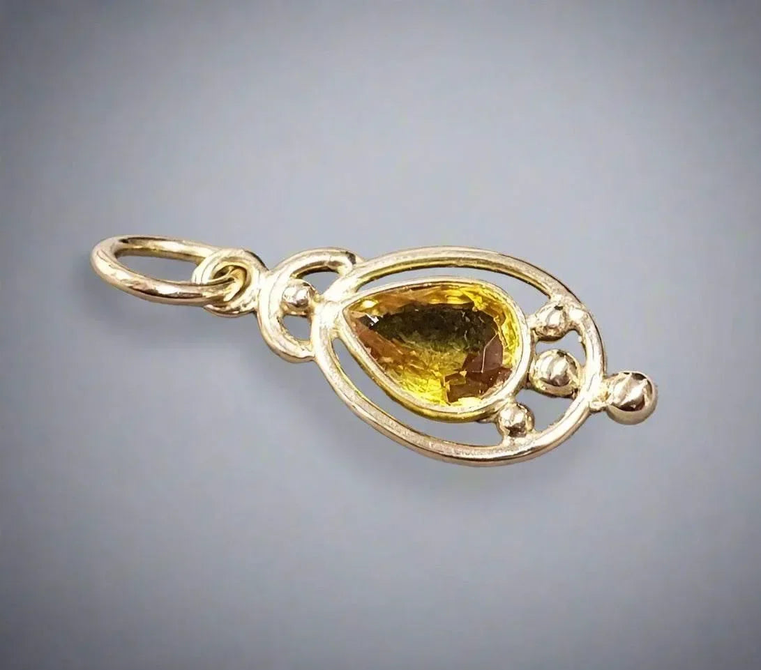 Pear Yellow Sapphire 14k Gold Pendant: Handmade Gemstone Jewelry - K Jewelry Accessories