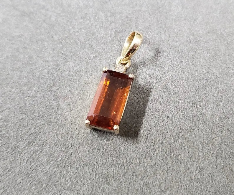 Pendentif 100% naturel avec pierre de naissance de janvier - Or 14 carats - Grenat rhodolite pour femme