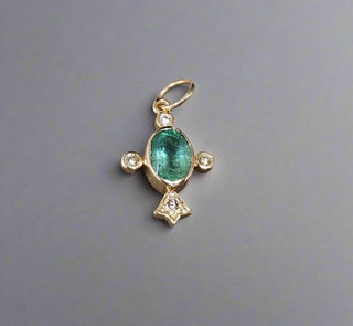 14K Gold Emerald & Diamond Pendant: Zambian Green Gemstone - K Jewelry Accessories