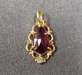 Rose Cut Pink Tourmaline Diamond Gold Pendant - Handmade - K Jewelry Accessories
