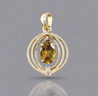Oval Yellow Tourmaline Diamond 14k Gold Pendant - Handmade - K Jewelry Accessories