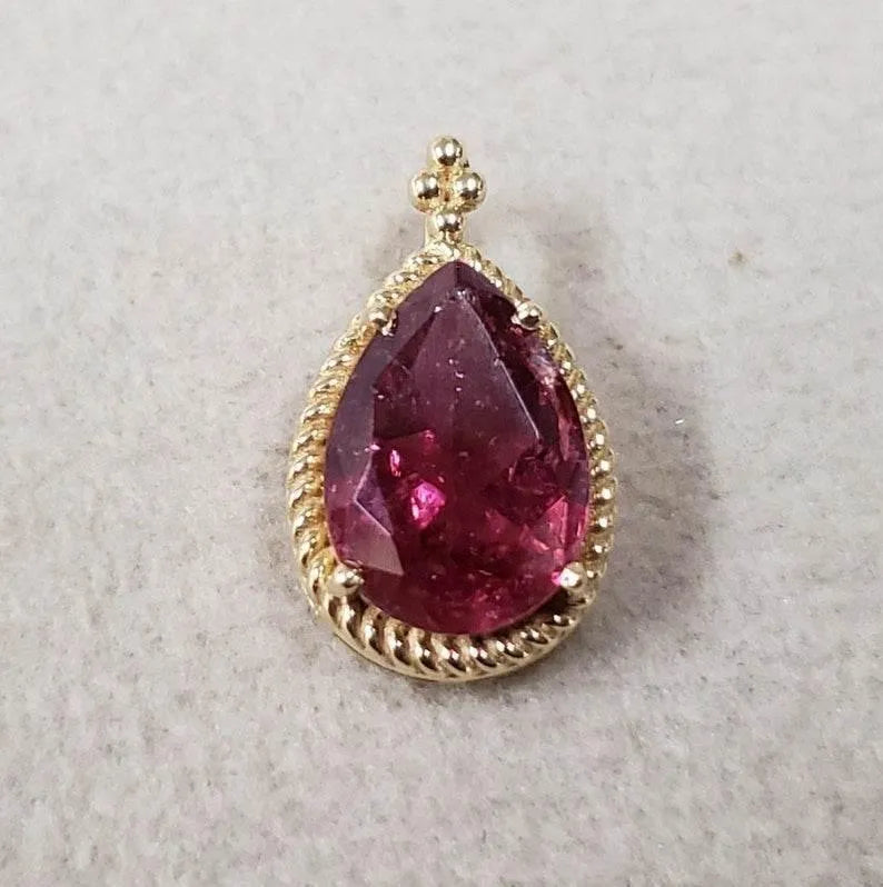 14k Gold Pink Tourmaline Pendant: Pear Cut Rubellite Gemstone - K Jewelry Accessories