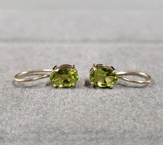 14k Gold Peridot Earrings: Leverback, Prong Setting - K Jewelry Accessories