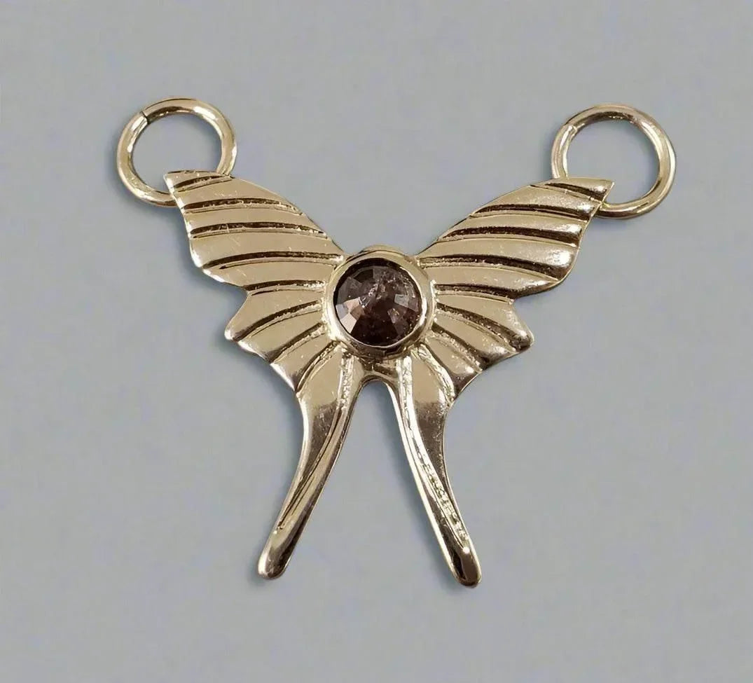 14k Gold Butterfly Pendant with Colored Diamond: Handmade Jewelry - K Jewelry Accessories