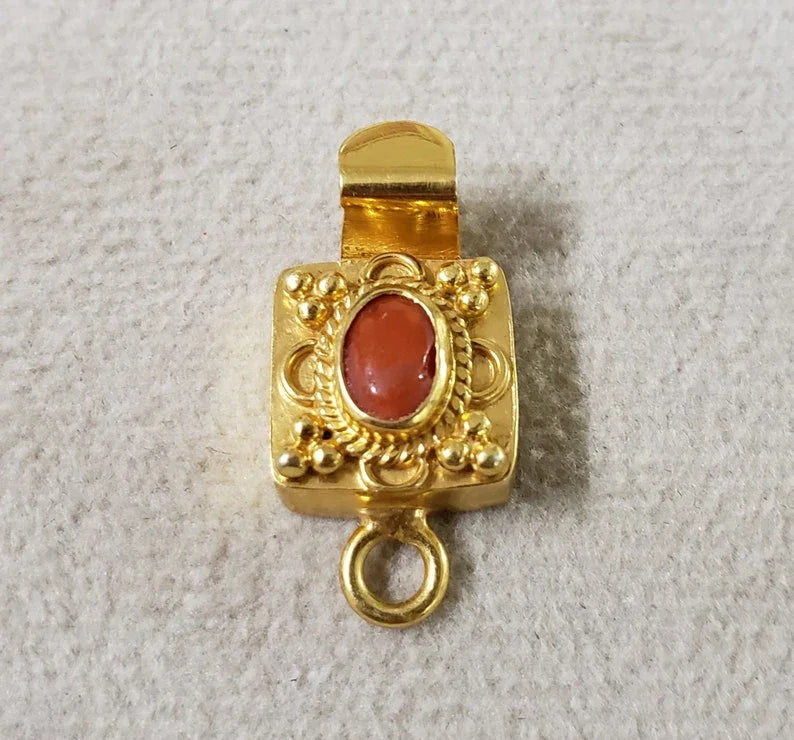 Red Coral Gold Vermeil Box Clasp: Sterling Silver Necklace Connector