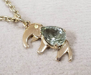 14k Gold Elephant Pendant: Green Tourmaline Animal Jewelry - K Jewelry Accessories