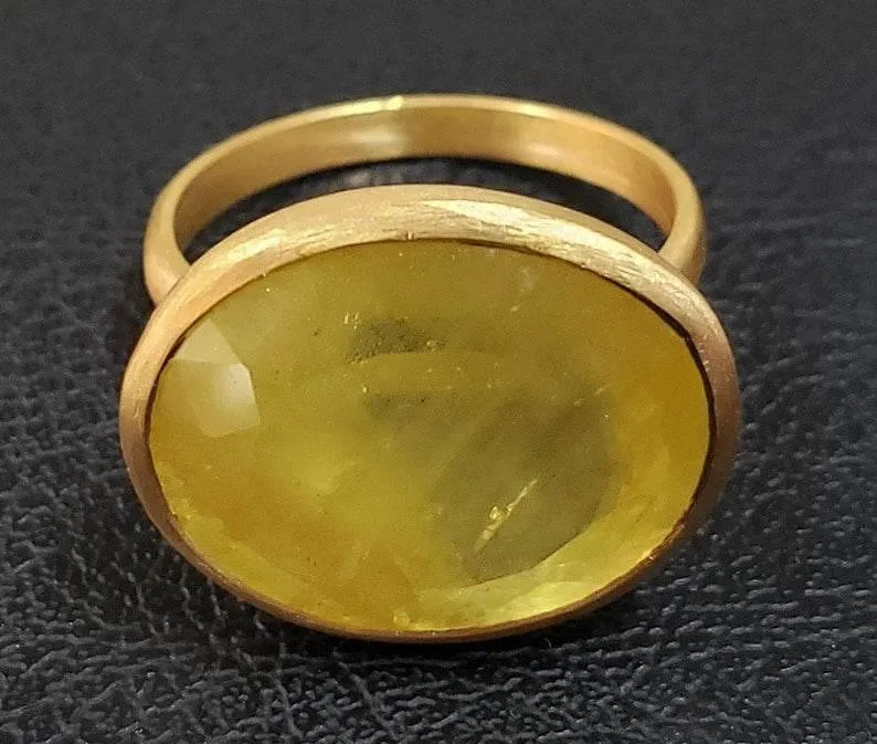 Handmade 14k Gold Oval Aquamarine Ring: Matte Finish - K Jewelry Accessories