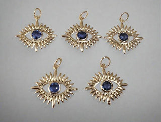 14k Gold Evil Eye Pendant: Natural Blue Sapphire Charm - K Jewelry Accessories