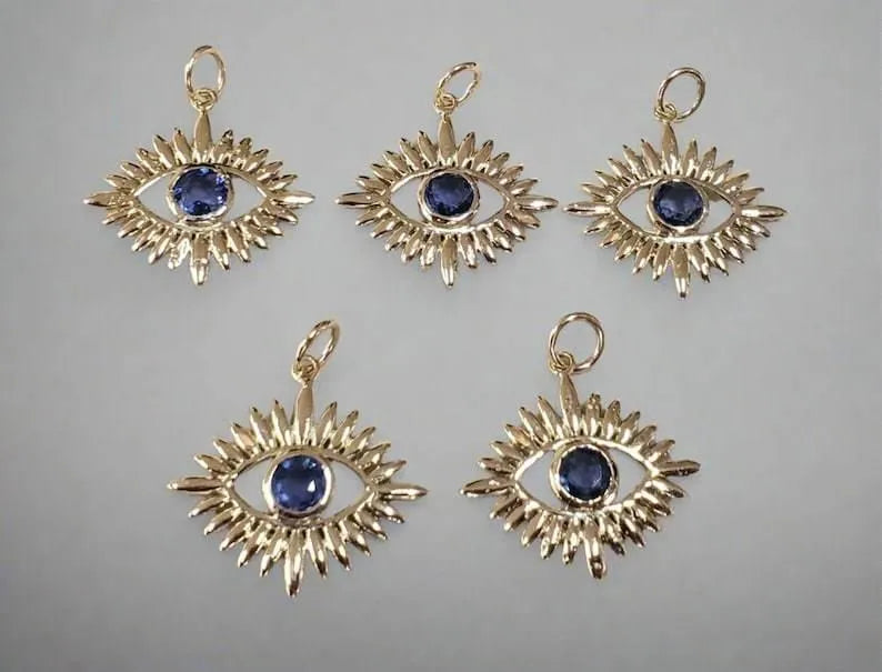 14k Gold Evil Eye Pendant: Natural Blue Sapphire Charm - K Jewelry Accessories