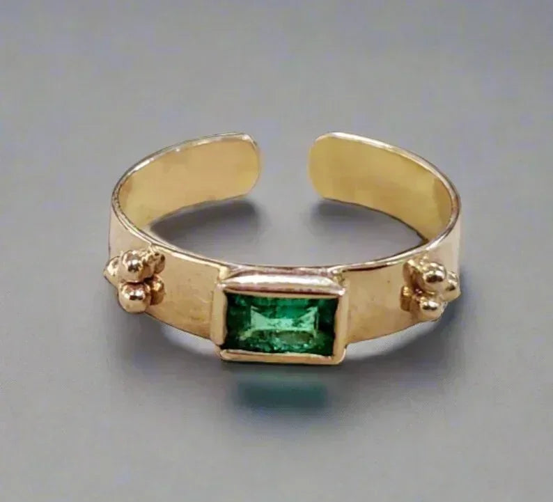 14k Gold Emerald Ring: Zambian Green Baguette - K Jewelry Accessories