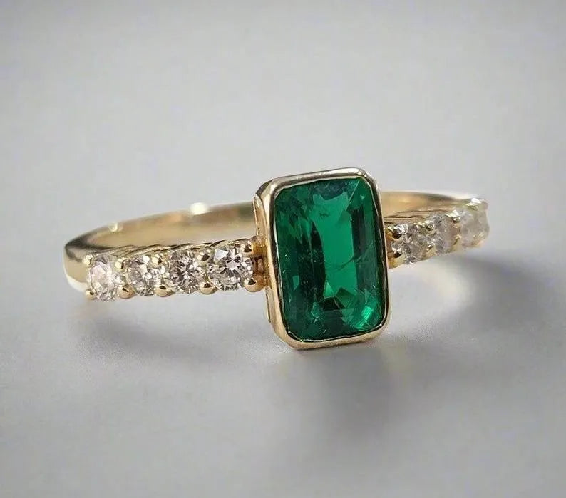 14k Gold Zambian Emerald and Diamond Ring – AAA Quality - K Jewelry Accessories