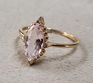 14k Gold Marquise Morganite and Diamond Ring: Minimalist Prong Setting - K Jewelry Accessories