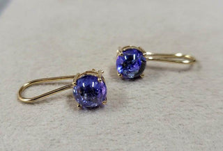 14k Gold Tanzanite Earrings: Round Cabochon Leverback - K Jewelry Accessories