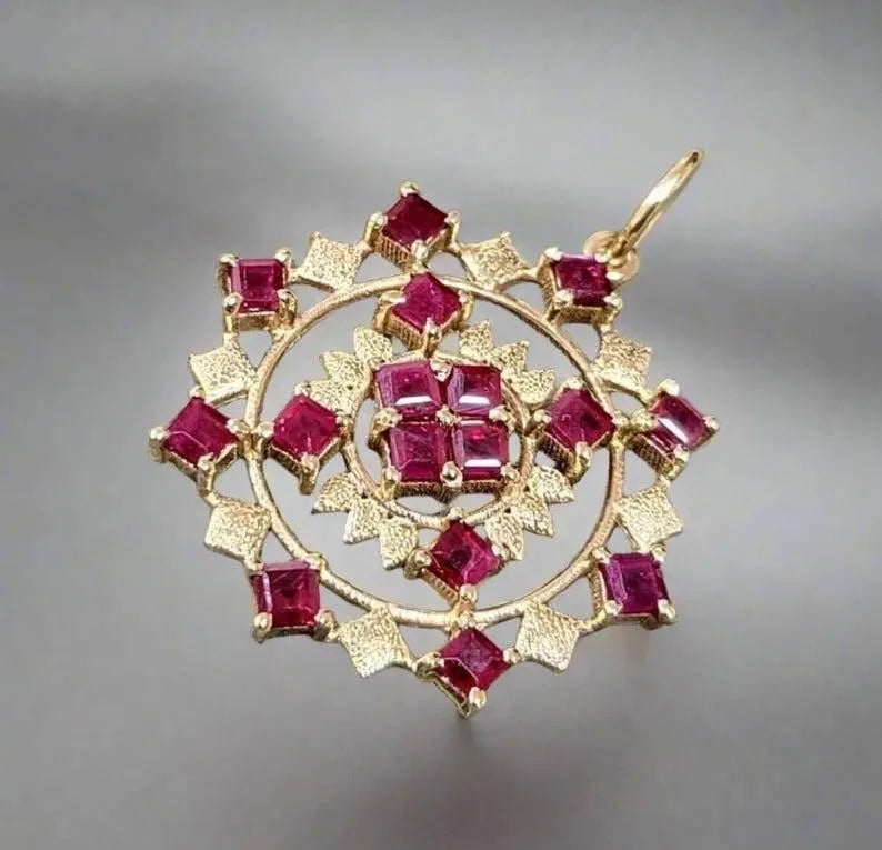 Floral Natural Ruby 14k Gold Pendant - K Jewelry Accessories