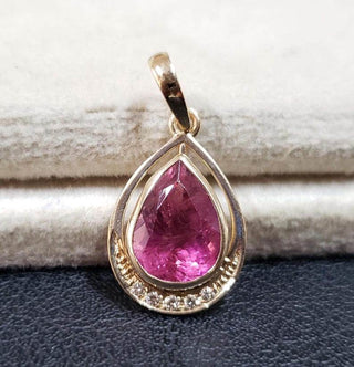 14k Gold Pink Tourmaline Pendant: Teardrop Diamond Cluster - K Jewelry Accessories