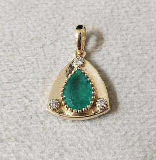 Emerald & Diamond 14K Gold Pendant - Pear Cut, Aqua Green - K Jewelry Accessories