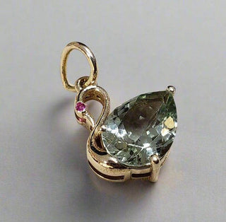14k Gold Swan Pendant: Green Tourmaline & Ruby Accent - K Jewelry Accessories