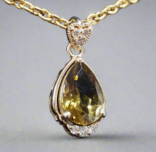 14k Gold Tourmaline Pendant with Diamond Heart Bail - K Jewelry Accessories